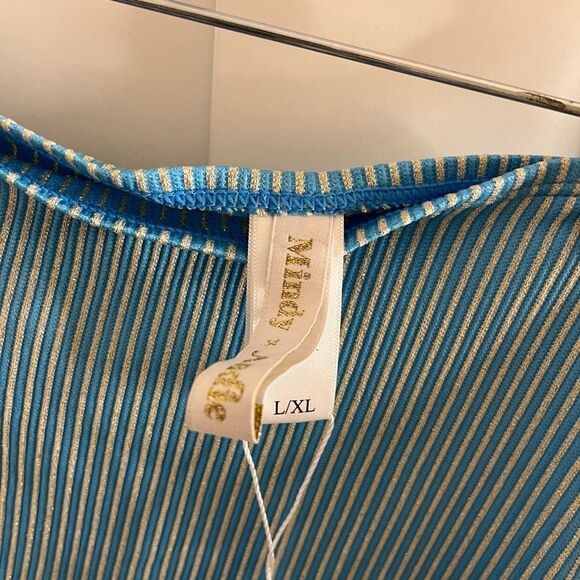 NWT Andie Swim x Mindy Kaling The Maya Sarong Blue With Gold Stripe Size L/XL‎ - Picture 10 of 11